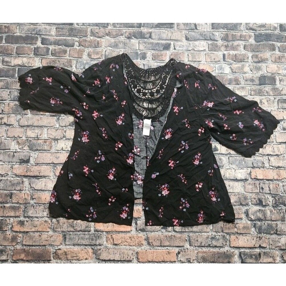 Bolero Shrug Crochet Floral Black One Size Cardigan